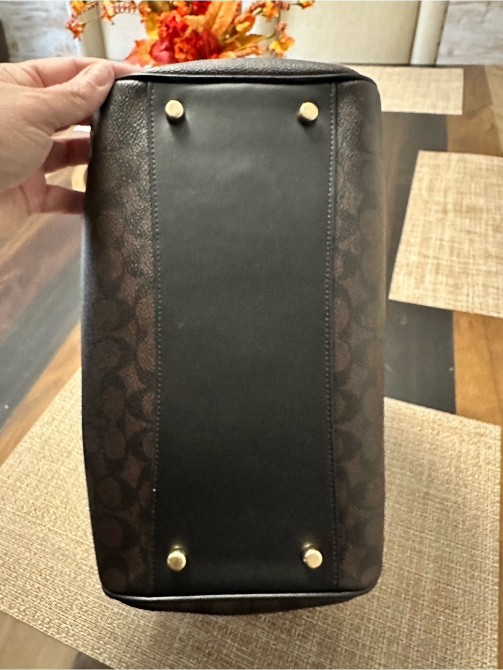 Coach large Rowan Brown Signature Satchel with Black Handles and Gold Hardware - Picture 8 of 12